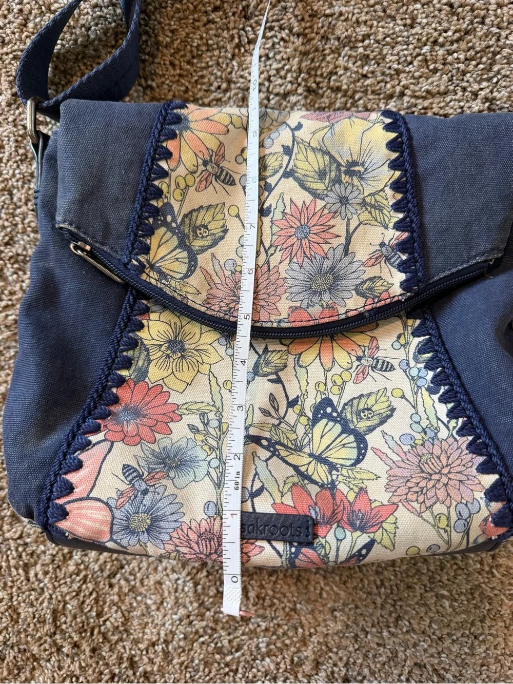 SAKROOTS Navy & Wildflower Butterfly Print Adjustable Crossbody Hobo Bag